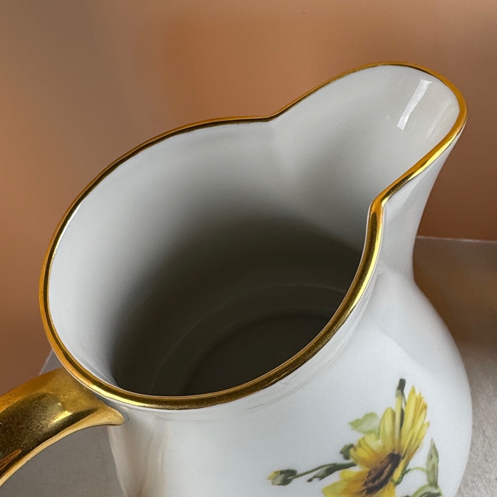 Rita Rauchwerger Hand Painted Floral Pitcher with Gold Handle - Picture 8 of 15